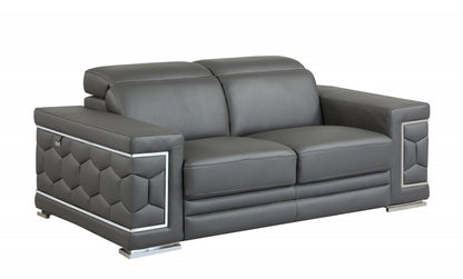 71" Gray And Silver Genuine Leather Love Seat