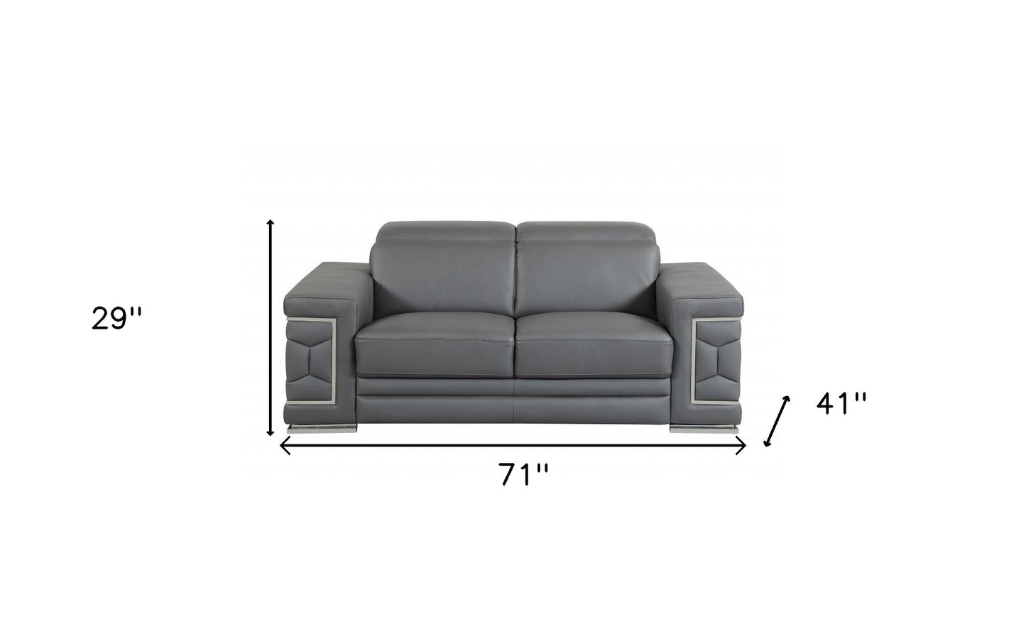 71" Gray And Silver Genuine Leather Love Seat