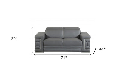 71" Gray And Silver Genuine Leather Love Seat