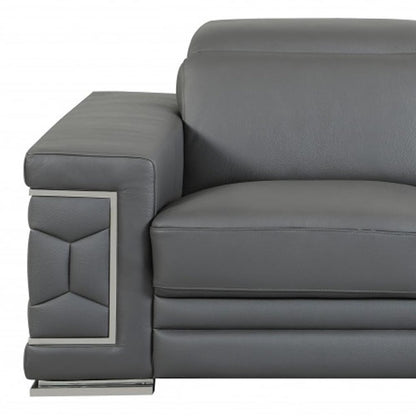 71" Gray And Silver Genuine Leather Love Seat