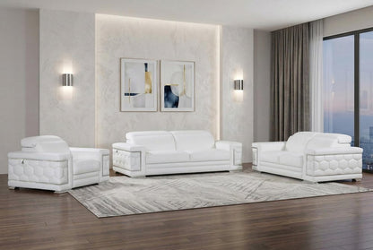 Three Piece Indoor White Italian Leather Six Person Seating Set