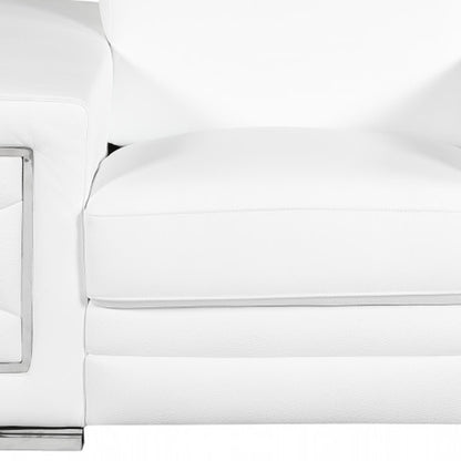 47" White And Silver Genuine Leather Arm Chair