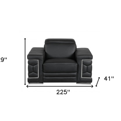 Three Piece Indoor Black Italian Leather Six Person Seating Set