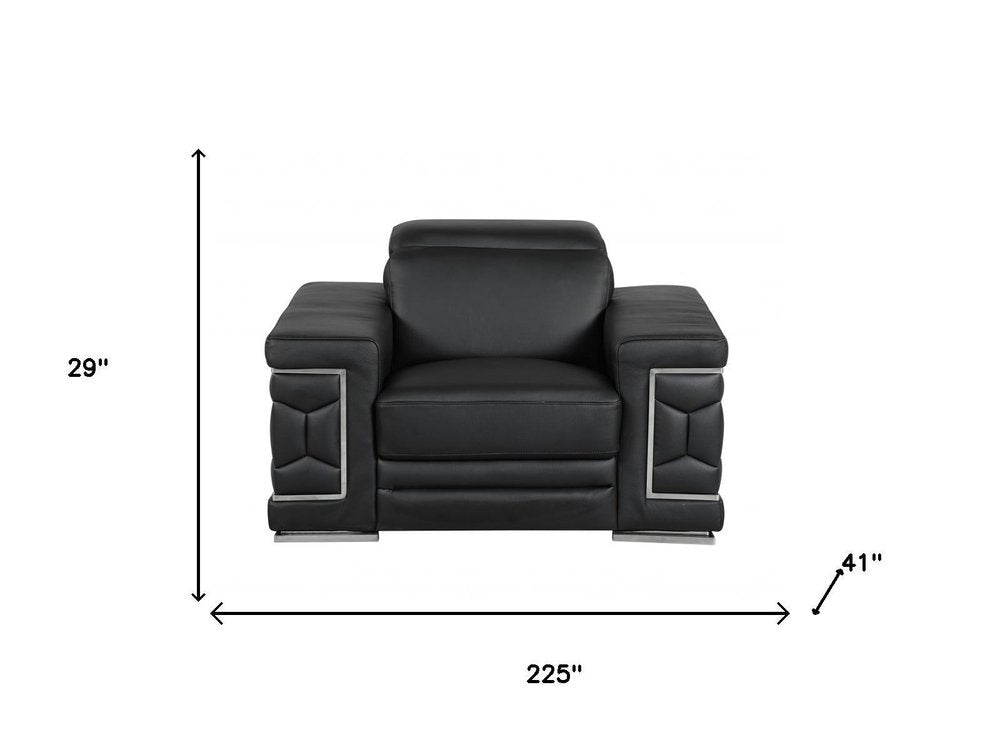 Three Piece Indoor Black Italian Leather Six Person Seating Set