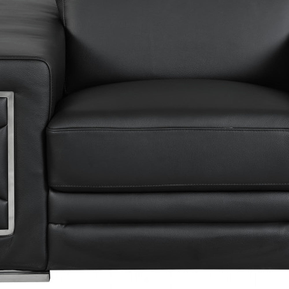 Three Piece Indoor Black Italian Leather Six Person Seating Set