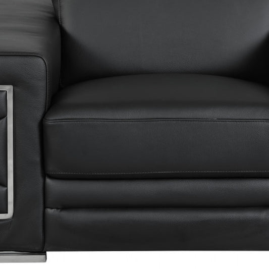 Three Piece Indoor Black Italian Leather Six Person Seating Set