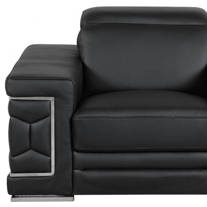 Three Piece Indoor Black Italian Leather Six Person Seating Set