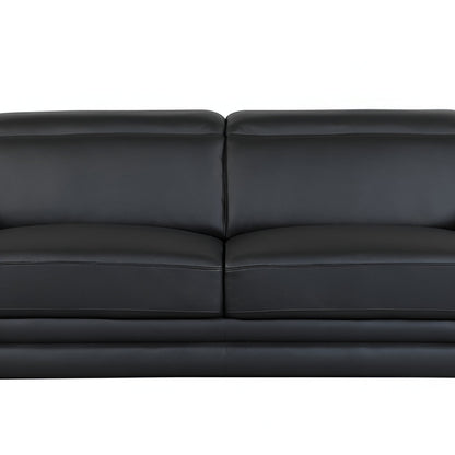 89" Black Italian Leather Sofa With Silver Legs