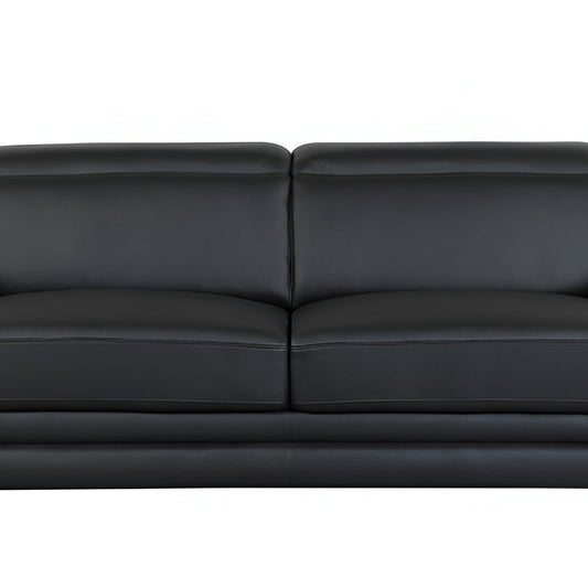 89" Black Italian Leather Sofa With Silver Legs