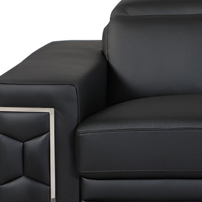 89" Black Italian Leather Sofa With Silver Legs