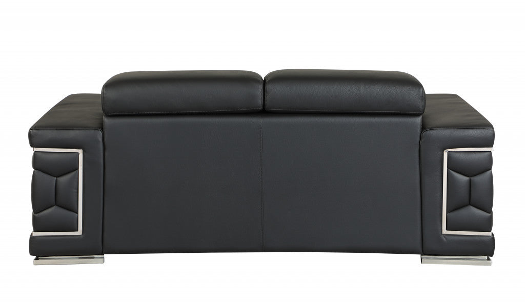 71" Black And Silver Genuine Leather Love Seat