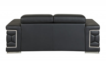 71" Black And Silver Genuine Leather Love Seat