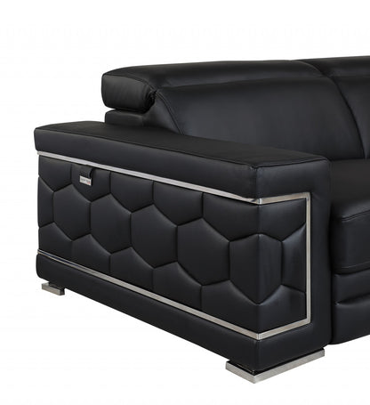 71" Black And Silver Genuine Leather Love Seat