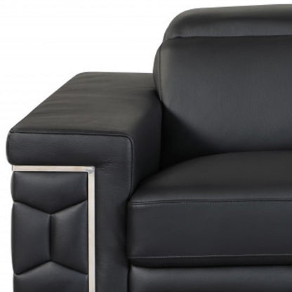 71" Black And Silver Genuine Leather Love Seat