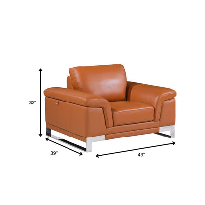 Three Piece Indoor Camel Italian Leather Six Person Seating Set