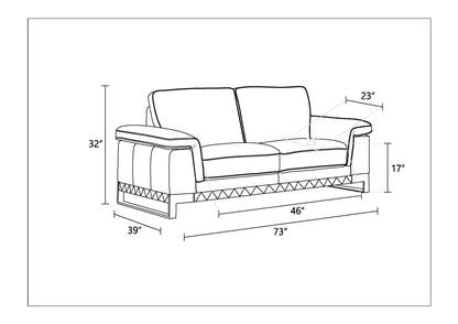 73" Camel And Silver Genuine Leather Loveseat