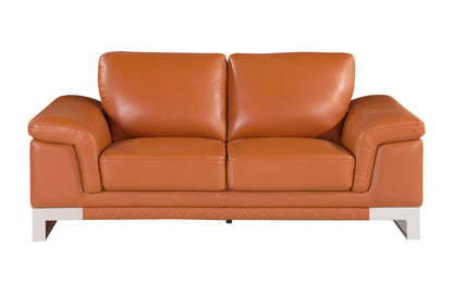 73" Camel And Silver Genuine Leather Loveseat