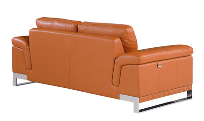 73" Camel And Silver Genuine Leather Loveseat