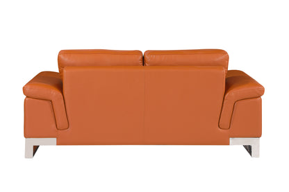 73" Camel And Silver Genuine Leather Loveseat