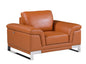 49" Brown And Silver Genuine Leather Arm Chair