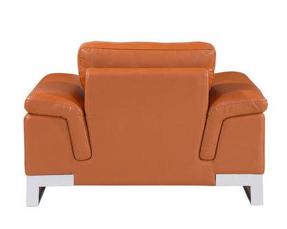 49" Brown And Silver Genuine Leather Arm Chair