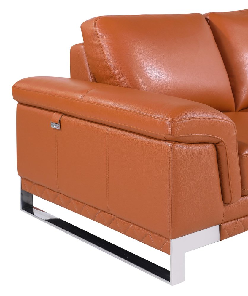 49" Brown And Silver Genuine Leather Arm Chair