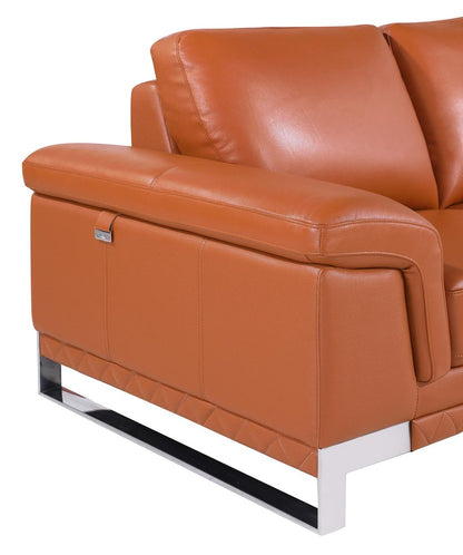 49" Brown And Silver Genuine Leather Arm Chair
