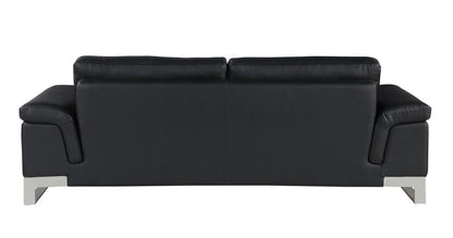 Three Piece Indoor Black Italian Leather Six Person Seating Set