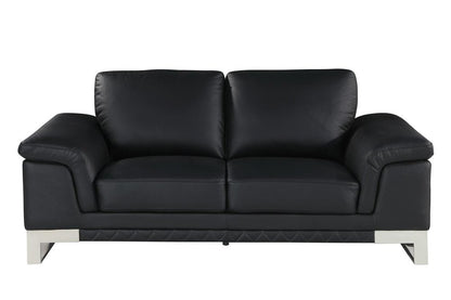Three Piece Indoor Black Italian Leather Six Person Seating Set