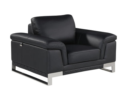Three Piece Indoor Black Italian Leather Six Person Seating Set