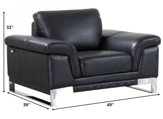 Three Piece Indoor Black Italian Leather Six Person Seating Set