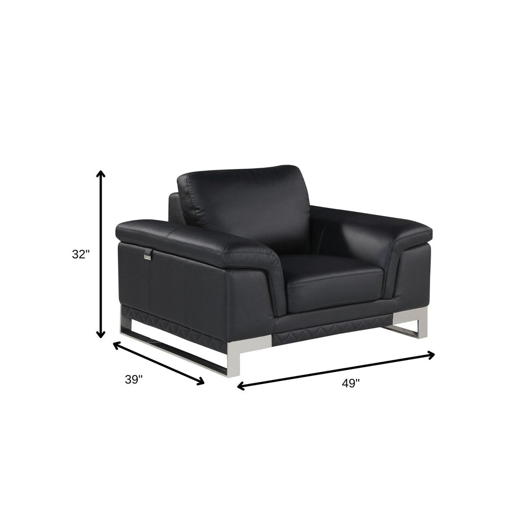 Three Piece Indoor Black Italian Leather Six Person Seating Set