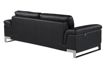 Three Piece Indoor Black Italian Leather Six Person Seating Set