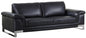 90" Black Italian Leather Sofa With Silver Legs