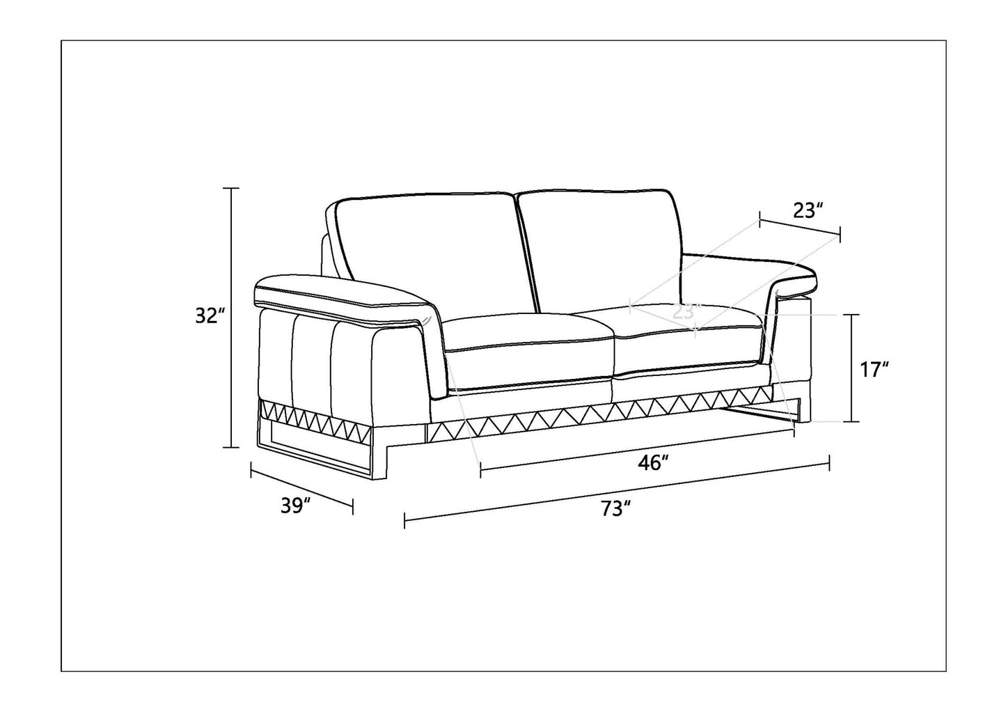 73" Black And Silver Genuine Leather Love Seat