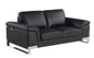 73" Black And Silver Genuine Leather Love Seat