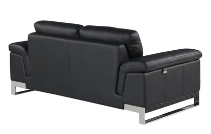 73" Black And Silver Genuine Leather Love Seat