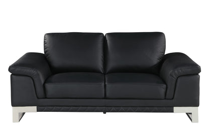 73" Black And Silver Genuine Leather Love Seat