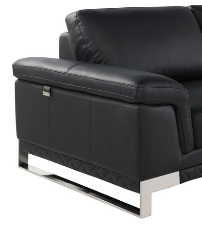 49" Black And Silver Genuine Leather Arm Chair