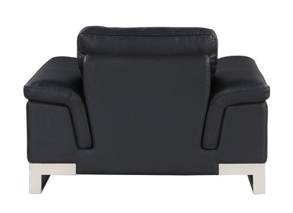 49" Black And Silver Genuine Leather Arm Chair