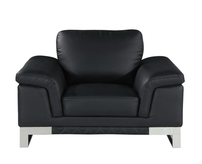 49" Black And Silver Genuine Leather Arm Chair
