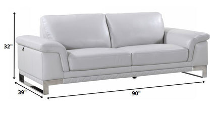 Three Piece Indoor Light Gray Italian Leather Six Person Seating Set