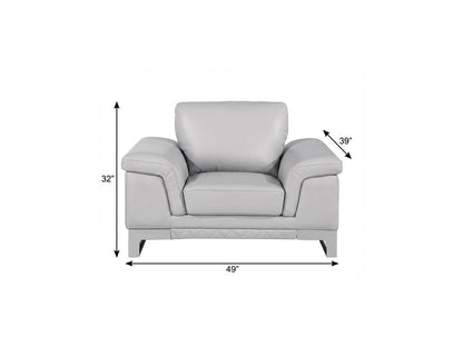 49" Dark Gray And Silver Genuine Leather Arm Chair