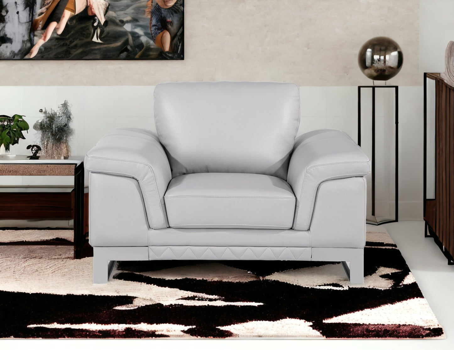 32" Grey Lovely Light Leather Chair