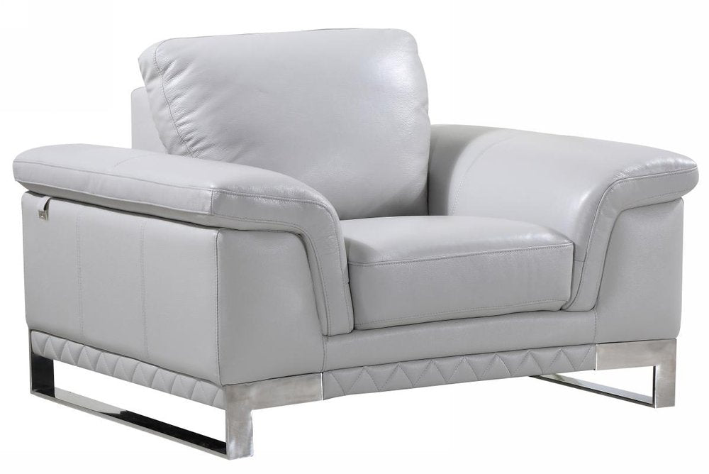49" Dark Gray And Silver Genuine Leather Arm Chair