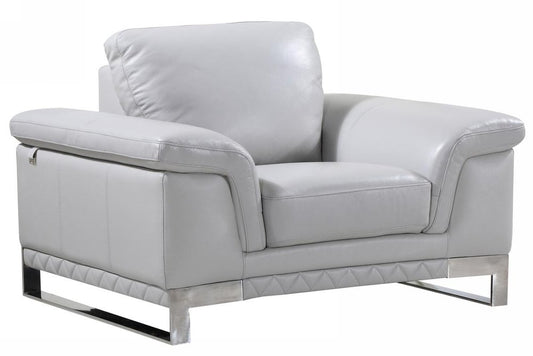 49" Dark Gray And Silver Genuine Leather Arm Chair
