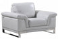 49" Dark Gray And Silver Genuine Leather Arm Chair