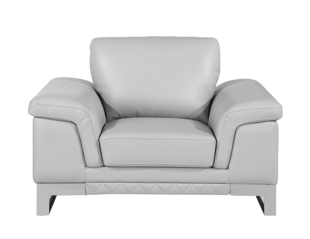 49" Dark Gray And Silver Genuine Leather Arm Chair