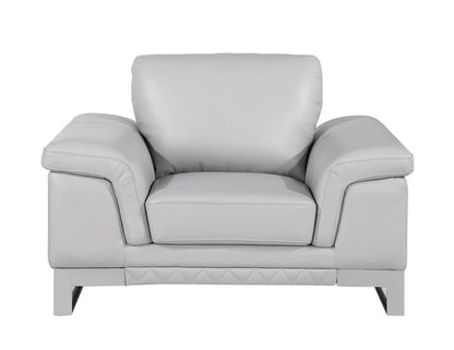 49" Dark Gray And Silver Genuine Leather Arm Chair