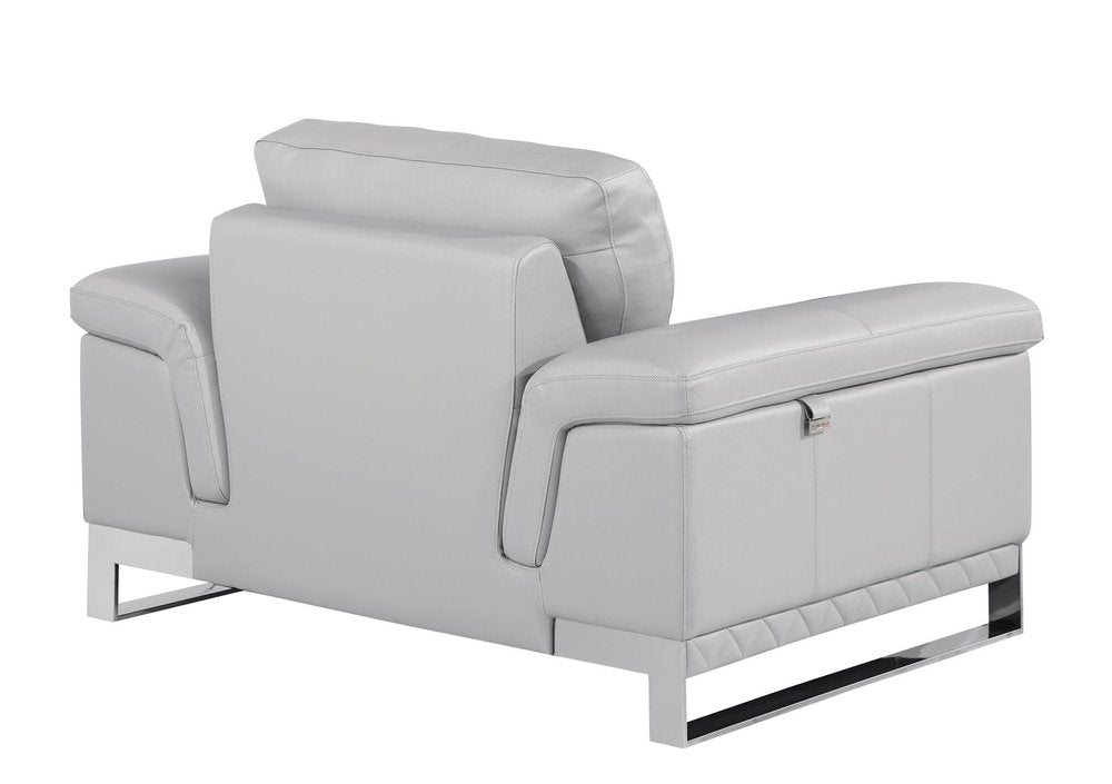 49" Dark Gray And Silver Genuine Leather Arm Chair